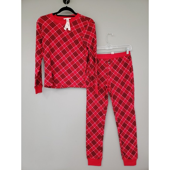 NEW Victoria's Secret size SMALL red two piece pajama set pants shirt‎ christmas